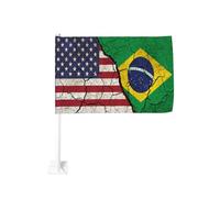 Drapeau vintage Amérique contre Brésil avec pince pour fenêtre de voiture, protection solaire, bannière double face 30 x 45 cm pour camion