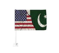 Drapeau vintage Amérique contre Pakistan avec pince pour fenêtre de voiture, protection solaire, bannière double face 30 x 45 cm pour camion