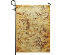 Drapeau vintage antique de la carte du monde de jardin, bannière d'exploration rustique marron pour décoration d'intérieur, drapeau extérieur double face en nylon, parfait pour la décoration