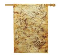 Drapeau vintage antique de la carte du monde de jardin, bannière d'exploration rustique marron pour décoration d'intérieur, drapeau extérieur double face en nylon, parfait pour la décoration