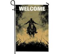 Drapeau vintage audacieux de bienvenue de chevalier, bannière de décoration intérieure équestre dorée antique, drapeau double face, décoration de pelouse extérieure, 30,5 x 45,7 cm