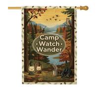 Drapeau vintage avec citation Camping Adventure 71 x 101 cm | Thème camping rustique, drapeau de cour, art de la faune sauvage, décoration extérieure inspirée de la nature