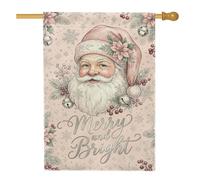 Drapeau vintage avec citation du Père Noël Merry And Bright 71,1 x 101,6 cm | Décorations florales poinsettia, drapeau de cour, motif flocon de neige d'hiver, esthétique vintage, décoration de porche de