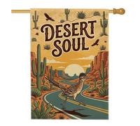 Drapeau vintage avec citation paysage du désert du désert 71 x 101 cm | Paysage occidental, drapeau de cour, paysage désert, cactus, heure dorée, style art du sud-ouest