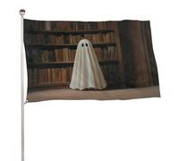 Drapeau vintage avec fantôme mignon dans la bibliothèque, 9,5 x 1,5 m, bannière de décoration pour cour, porche, pelouse, ferme