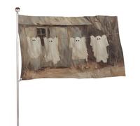 Drapeau vintage avec quatre fantômes mignons à suspendre sur une corde à linge, 91 x 152 cm, bannière de décoration pour cour, porche, pelouse, ferme