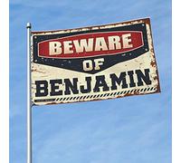 Drapeau vintage « Beware of Benjamin » - Décoration de bar pour la maison, le printemps et le jardin (120 x 180 cm)