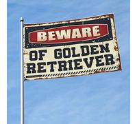 Drapeau vintage « Beware of Golden Retriever » - Drapeaux amusants pour décoration extérieure (30 x 45 cm)