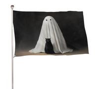 Drapeau vintage blanc fantôme et chat noir 0,9 x 1,5 m pour extérieur, jardin, bannière décorative pour cour, porche, pelouse, ferme