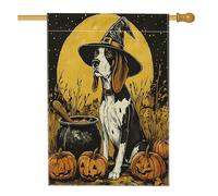 Drapeau vintage Blueticks Blueticks Coonhound en lin pour maison, jardin, 71 x 101,6 cm, double face pour extérieur, chaudron sorcière, chiot imprimé, drapeau rétro pour la maison et l'extérieur