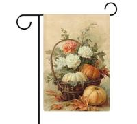 Drapeau vintage citrouilles fleurs feuilles d'automne jardin saisonnier vacances toile de jute double face maison cour drapeaux extérieurs 30,5 x 45,7 cm