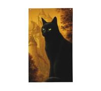 Drapeau vintage de chat noir avec œillets pour décoration d'intérieur ou d'extérieur - 91 x 152 cm