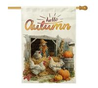 Drapeau vintage de ferme d'automne pour poulailler - 71,1 x 101,6 cm - Pour extérieur, ferme de campagne d'automne - Volaille verticale standard en lin - Drapeau pour la maison, l'épouvantail avant et
