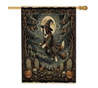 Drapeau vintage de la sorcière Saint-Bernard pour la cour et la cour verticale, 71 x 101,6 cm, double face pour l'extérieur, esthétique et effrayant, cimetière imprimé, décoration rétro pour la maison