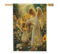 Drapeau vintage de maison d'ange d'automne 71 x 101,6 cm pour extérieur, fleurs de jardin d'automne scéniques standard en lin, drapeau de maison, Thanksgiving, vacances, devant cour, décoration