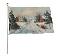 Drapeau vintage de Noël avec chemin de campagne enneigée et arbres à feuilles persistantes, 91 x 152 cm, bannière décorative pour cour, porche, pelouse, ferme