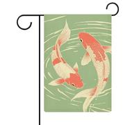 Drapeau vintage deux poissons nageant dans l'eau Jardin Drapeau saisonnier Vacances en toile de jute double face Maison cour Drapeaux extérieurs 30,5 x 45,7 cm