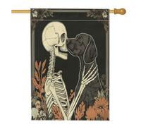 Drapeau vintage d'Halloween à poil court pour maison de chien, 71,1 x 101,6 cm, double face pour extérieur, tête de mort effrayant, chiot gothique gothique en toile verticale, décoration d'intérieur
