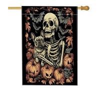 Drapeau vintage d'Halloween pour maison de chien bouledogue français, 71,1 x 101,6 cm, double face pour décoration extérieure, tête de mort effrayante, chiot gothique effrayant, drapeau de maison