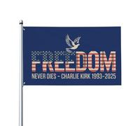 Drapeau vintage double face « La liberté ne meurt jamais » de Charlie Kirk (1993-2025) pour salle de classe, 90 x 150