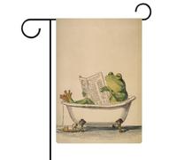 Drapeau vintage drôle grenouille lisant dans la baignoire drapeau de jardin saisonnier vacances toile de jute double face maison cour drapeaux extérieurs 30,5 x 45,7 cm