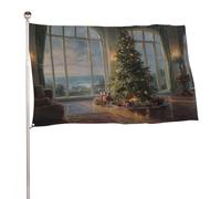Drapeau vintage élégant arbre de Noël grande fenêtre 9,6 x 1,5 m pour extérieur, jardin, bannière décorative pour cour, porche, pelouse, ferme