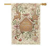 Drapeau vintage en pain d'épice pour maison de Noël 71 x 101 cm | Thème pain d'épices, drapeau de pelouse, accents de gui, décoration extérieure saisonnière, nœuds en ruban élégants