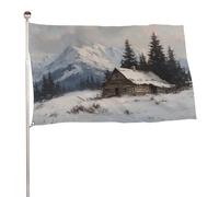 Drapeau vintage en rondins dans la montagne enneigée, 9,1 x 1,5 m, bannière décorative pour cour, porche, pelouse, ferme