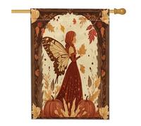 Drapeau vintage esthétique pour maison de fées d'automne, 71 x 101,6 cm, double face pour décoration extérieure, feuille d'érable d'automne des années 70, citrouille, drapeau de maison, Thanksgiving