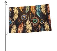 Drapeau vintage ethnique tribal à plumes 61 x 91 cm imprimé double face Drapeau de jardin drapeau de cour pour l'extérieur Drapeaux de vacances Bannière cadeau avec œillets Toile de fond photo pour