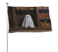 Drapeau vintage fantôme sur bibliothèque en bois - 0,9 x 1,5 m - Bannière décorative pour cour, porche, pelouse, ferme