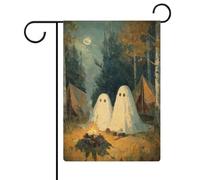 Drapeau vintage fantômes camping dans les bois en toile de jute double face 30,5 x 45,7 cm