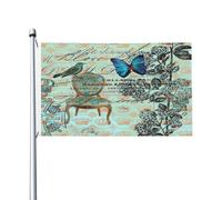 Drapeau vintage français Dark Academia Cottage Papillon Oiseau 3x5 pieds côté extérieur grande bannière, drapeaux extérieurs suspendus à double couture pour panneau de cour jardin pelouse fournitures