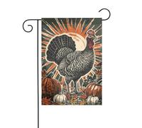 Drapeau vintage gravé sur bois avec citrouilles de dinde et feuilles d'automne - 30 x 45 cm - Double face - Décoration extérieure de ferme - Drapeau de cour