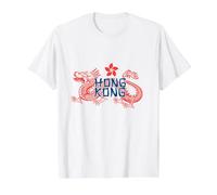 Drapeau Vintage Hong Kong Dragon Orchidée Fleur Souvenir de Voyage T-Shirt Graphique avec Valeur, Homme, Blanc, M