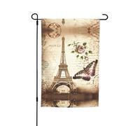 Drapeau vintage Paris Tour Eiffel Papillon Pavillon avec motifs, convient pour la décoration de jardin, balcon et terrasse.