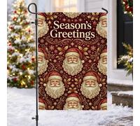 Drapeau vintage Père Noël Noël Noël Jardin 30,5 x 45,7 cm | Accents en filigrane doré, drapeau de cour, feuilles de houx complexes, motifs flocon de neige, décoration extérieure d'hiver