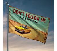 Drapeau vintage pour étudiant athlète : « Don'T Follow Me, I Do Stupid Things » - Accessoires de bar - Décoration de chambre d'université pour les gars (120 x 180 cm)