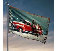 Drapeau vintage pour garçons camion rouge avec Père Noël dans une scène d'hiver enneigée. Drapeau de lac pour décoration de maison, drapeaux d'extérieur décoratifs (120 x 180 cm)