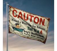 Drapeau vintage pour salle de bain « Caution, Wines Boy Bays » - Décoration extérieure amusante pour cour (152 x 244 cm)