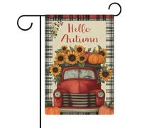 Drapeau vintage rouge camion citrouilles tournesols jardin saisonnier vacances toile de jute double face maison cour drapeaux extérieur 30,5 x 45,7 cm