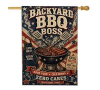 Drapeau vintage rustique à steak Hot Dog rouge d'été double face en toile de jute pour porche, extérieur, terrasse, cour, pelouse, entrée, balcon, 71 x 101 cm