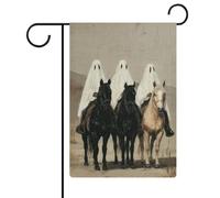 Drapeau vintage trois fantômes chevaux, drapeau de jardin saisonnier vacances toile de jute double face maison cour drapeaux extérieurs 30,5 x 45,7 cm