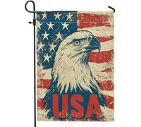 Drapeau vintage USA 4 juillet en toile de jute verticale, 30,5 x 45,7 cm, double face pour extérieur, jour de l'indépendance des aigles, drapeau imprimé à la maison, esthétique pour la maison et