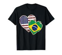 Drapeau Vintage USA et Brésil en Forme de cœurs T-Shirt