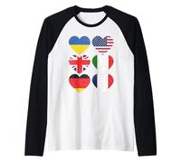 Drapeau Vintage USA, Royaume-Uni, Allemagne, France, Italie, Ukraine Manche Raglan