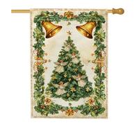 Drapeau vintage vert pour sapin de Noël, décoration de vacances avec cloches et anges, bannière double face en toile de jute pour décoration de pelouse extérieure, 71 x 101,6 cm