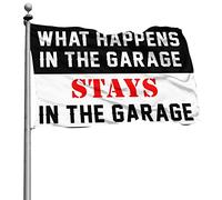 Drapeau vintage « What Happens In The Garage Stays In The Garage » - Drapeaux amusants pour décoration extérieure (30 x 45 cm)