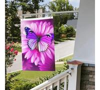 Drapeau violet papillon et fleur 61 x 91 cm pour extérieur et intérieur - Drapeaux de jardin avec œillets verticaux double face pour décorations de cour