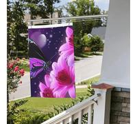 Drapeau violet papillon et fleur 61 x 91 cm pour extérieur et intérieur - Drapeaux de jardin avec œillets verticaux double face pour décorations de cour